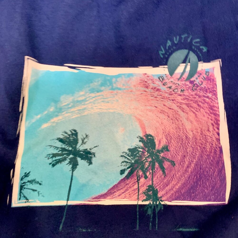 🍁 Nautica Ocean Wave Blue T-shirt Size S - Picture 3 of 4